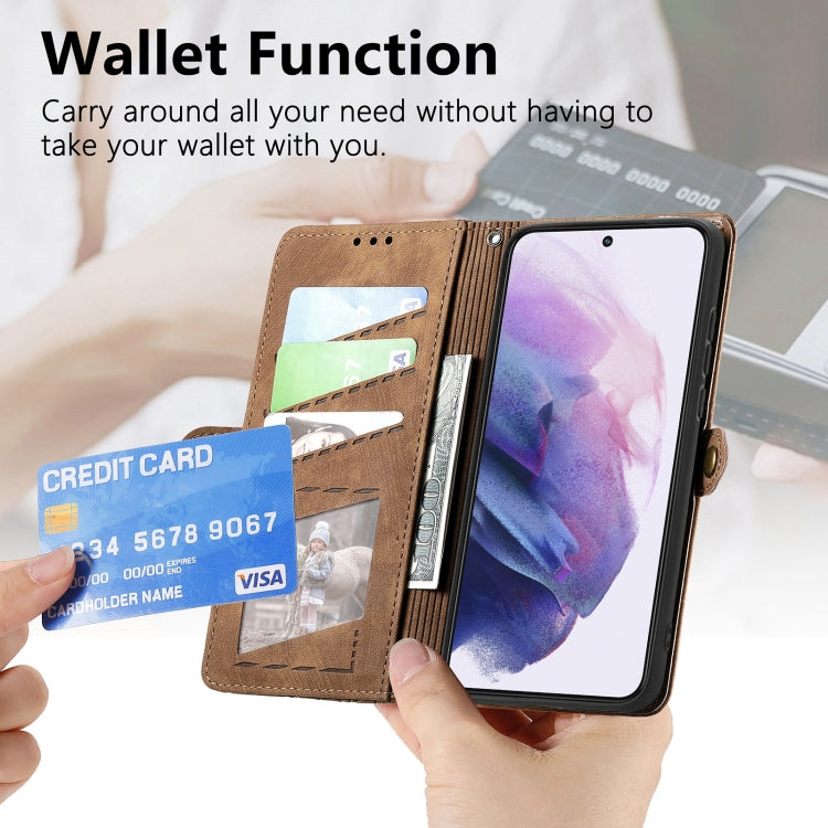 For Samsung Galaxy S20 FE Geometric Zipper Wallet Side Buckle Leather Phone Case(Brown) - free shipping - PMC TechLife - Order now!