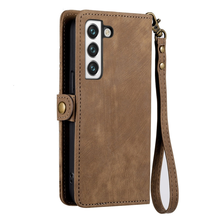For Samsung Galaxy Note20 Ultra Geometric Zipper Wallet Side Buckle Leather Phone Case(Brown) - free shipping - PMC TechLife - Order now!
