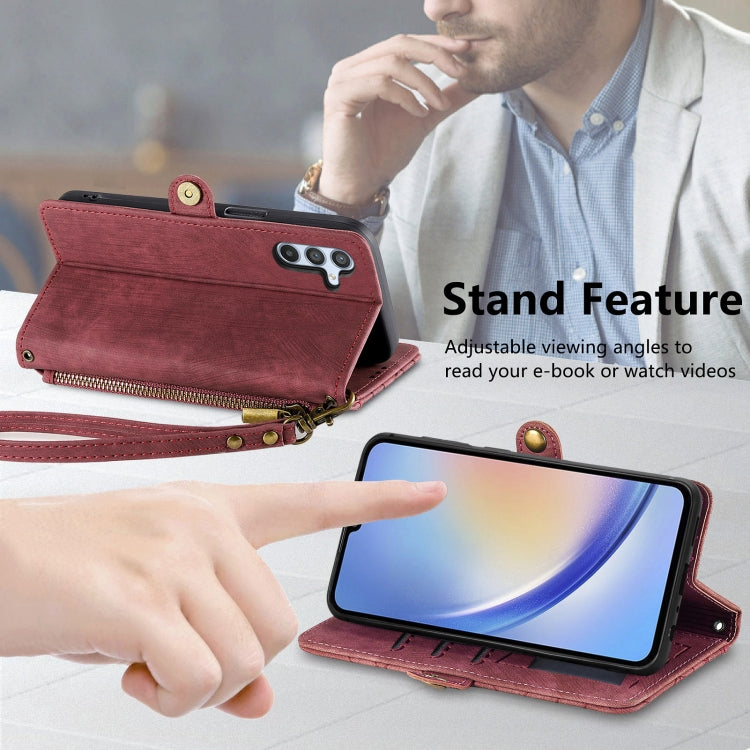 For Samsung Galaxy A30 Geometric Zipper Wallet Side Buckle Leather Phone Case(Red) - free shipping - PMC TechLife - Order now!