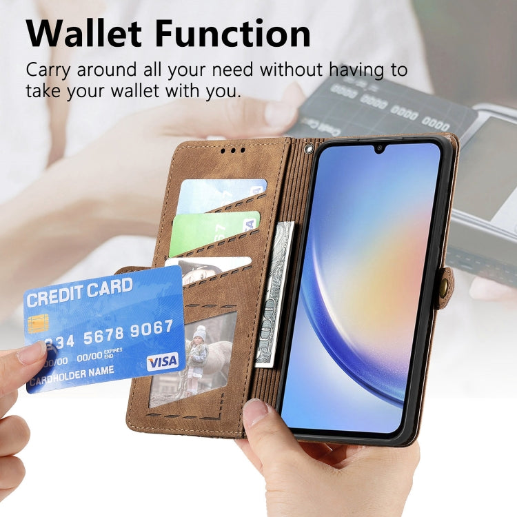 For Samsung Galaxy A30 Geometric Zipper Wallet Side Buckle Leather Phone Case(Brown) - free shipping - PMC TechLife - Order now!