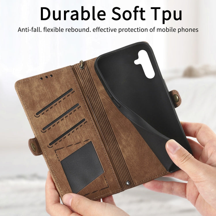 For Samsung Galaxy A30 Geometric Zipper Wallet Side Buckle Leather Phone Case(Brown) - free shipping - PMC TechLife - Order now!