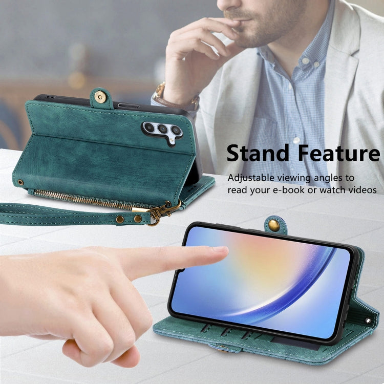 For Samsung Galaxy A11 Geometric Zipper Wallet Side Buckle Leather Phone Case(Green) - free shipping - PMC TechLife - Order now!