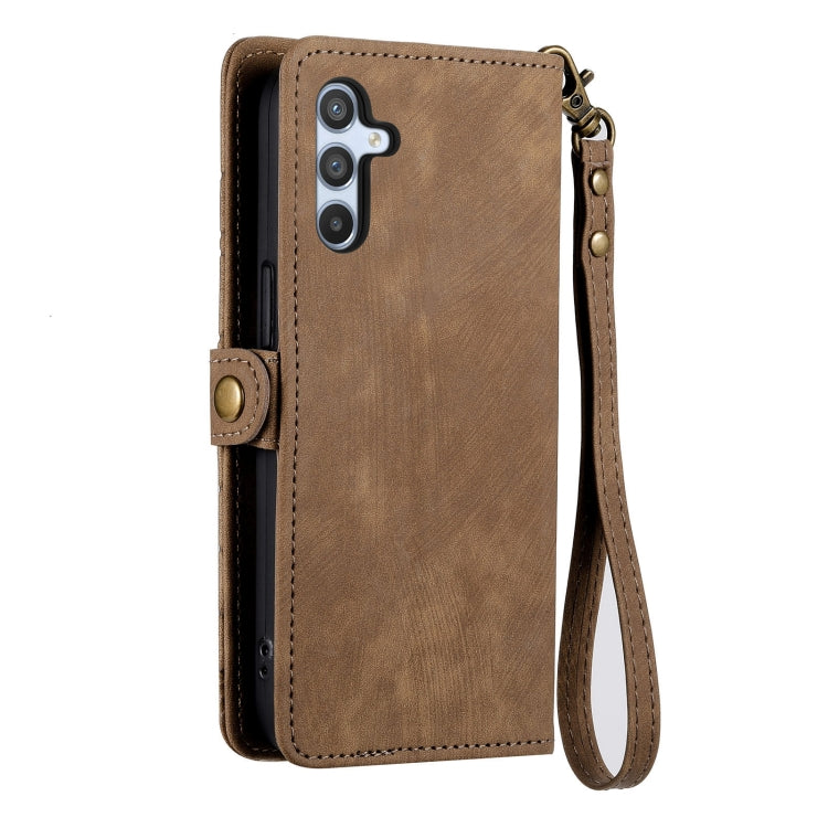 For Samsung Galaxy A11 Geometric Zipper Wallet Side Buckle Leather Phone Case(Brown) - free shipping - PMC TechLife - Order now!