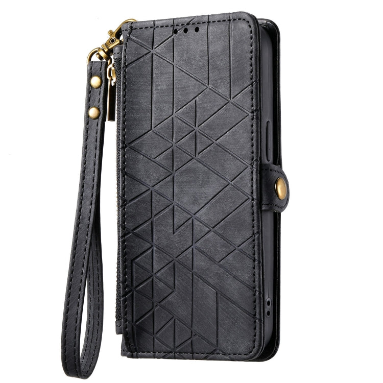 For Samsung Galaxy A11 Geometric Zipper Wallet Side Buckle Leather Phone Case(Black) - free shipping - PMC TechLife - Order now!