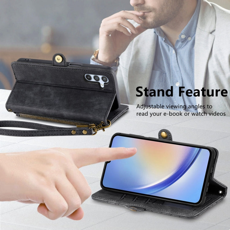 For Samsung Galaxy A11 Geometric Zipper Wallet Side Buckle Leather Phone Case(Black) - free shipping - PMC TechLife - Order now!