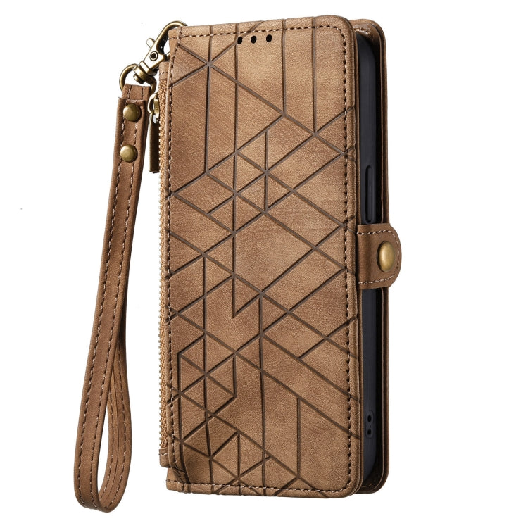 For Samsung Galaxy A41 Geometric Zipper Wallet Side Buckle Leather Phone Case(Brown) - free shipping - PMC TechLife - Order now!