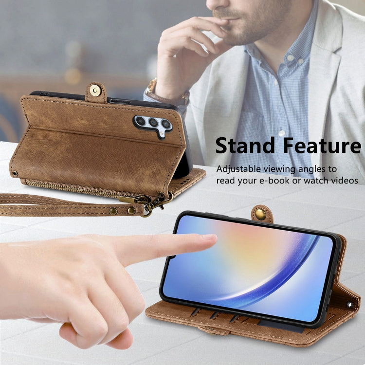 For Samsung Galaxy A71 Geometric Zipper Wallet Side Buckle Leather Phone Case(Brown) - free shipping - PMC TechLife - Order now!