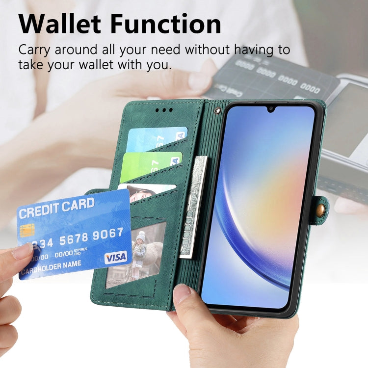 For Samsung Galaxy A32 5G Geometric Zipper Wallet Side Buckle Leather Phone Case(Green) - free shipping - PMC TechLife - Order now!