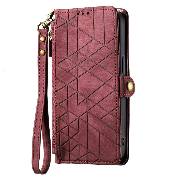 For Samsung Galaxy A72 Geometric Zipper Wallet Side Buckle Leather Phone Case(Red) - free shipping - PMC TechLife - Order now!