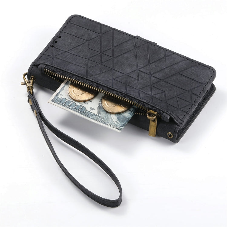 For Samsung Galaxy A72 Geometric Zipper Wallet Side Buckle Leather Phone Case(Black) - free shipping - PMC TechLife - Order now!