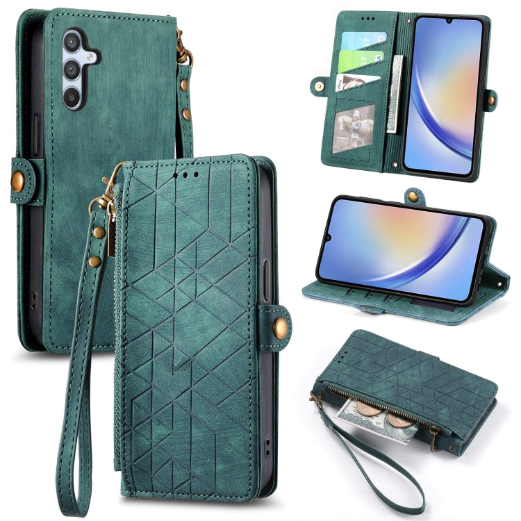 For Samsung Galaxy A13 4G Geometric Zipper Wallet Side Buckle Leather Phone Case(Green) - free shipping - PMC TechLife - Order now!