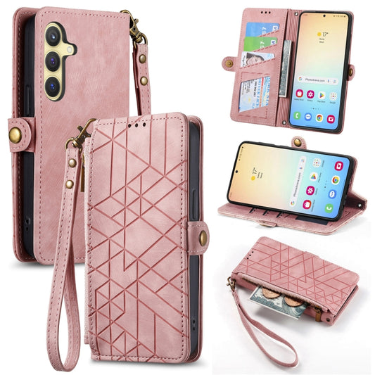 For Samsung Galaxy S25+ 5G Geometric Zipper Wallet Side Buckle Leather Phone Case(Pink) - Galaxy S25+ 5G Cases by PMC Jewellery | Online Shopping South Africa | PMC Jewellery | Buy Now Pay Later Mobicred