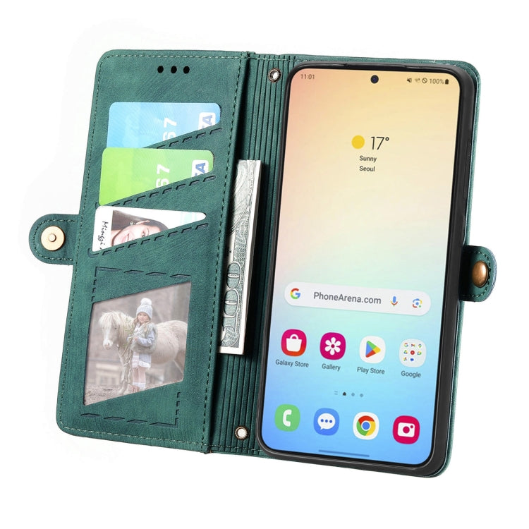 For Samsung Galaxy S25+ 5G Geometric Zipper Wallet Side Buckle Leather Phone Case(Green) - Galaxy S25+ 5G Cases by PMC Jewellery | Online Shopping South Africa | PMC Jewellery | Buy Now Pay Later Mobicred