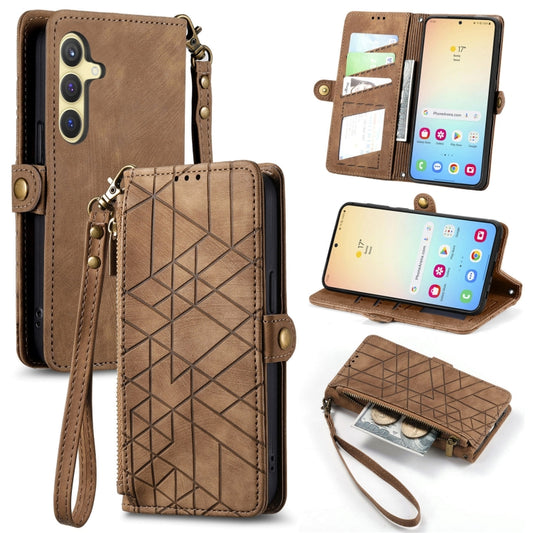 For Samsung Galaxy S25+ 5G Geometric Zipper Wallet Side Buckle Leather Phone Case(Brown) - Galaxy S25+ 5G Cases by PMC Jewellery | Online Shopping South Africa | PMC Jewellery | Buy Now Pay Later Mobicred