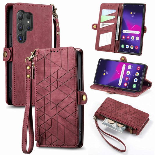 For Samsung Galaxy S25 Ultra 5G Geometric Zipper Wallet Side Buckle Leather Phone Case(Red) - Galaxy S25 Ultra 5G Cases by PMC Jewellery | Online Shopping South Africa | PMC Jewellery | Buy Now Pay Later Mobicred