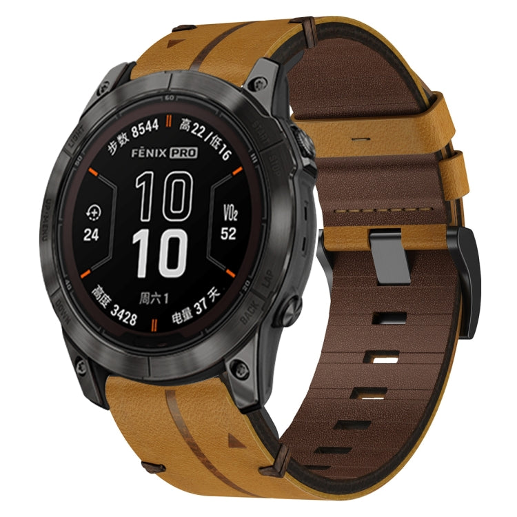 For Garmin Fenix 7X Pro 51mm 26mm Leather Textured Watch Band(Brown) - Watch Bands by PMC Jewellery | Online Shopping South Africa | PMC Jewellery