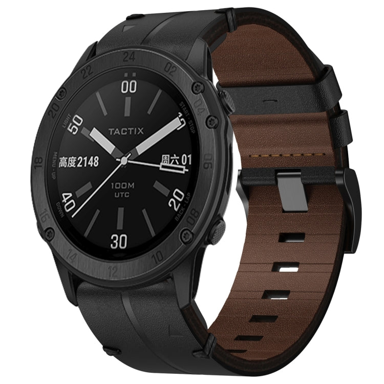 For Garmin TACTIX DELTA 26mm Leather Textured Watch Band(Black) - Watch Bands by PMC Jewellery | Online Shopping South Africa | PMC Jewellery