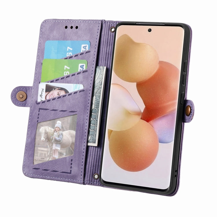 For Xiaomi 13 Geometric Zipper Wallet Side Buckle Leather Phone Case(Purple) - 13 Cases by PMC Jewellery | Online Shopping South Africa | PMC Jewellery | Buy Now Pay Later Mobicred