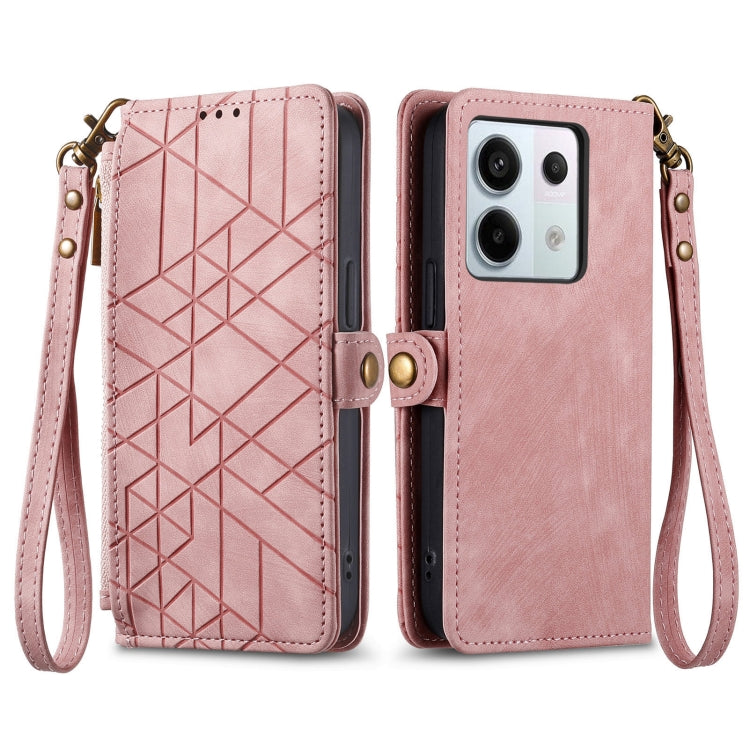 For Redmi Note 13 Pro 4G Geometric Zipper Wallet Side Buckle Leather Phone Case(Pink) - Note 13 Pro Cases by PMC Jewellery | Online Shopping South Africa | PMC Jewellery | Buy Now Pay Later Mobicred