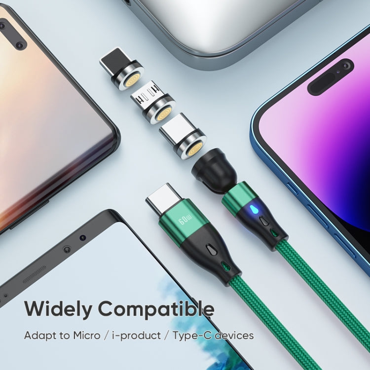 ENKAY PD60W Type-C to Type-C / 8 Pin / Micro USB Magnetic 540 Degrees Rotating Fast Charging Cable, Length:2m(Black) - free shipping - PMC Jewellery - Order now!