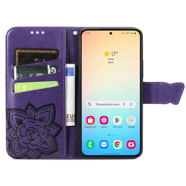 For Samsung Galaxy S25+ 5G Butterfly Love Flower Embossed Leather Phone Case(Dark Purple) - Galaxy S25+ 5G Cases by PMC Jewellery | Online Shopping South Africa | PMC Jewellery | Buy Now Pay Later Mobicred