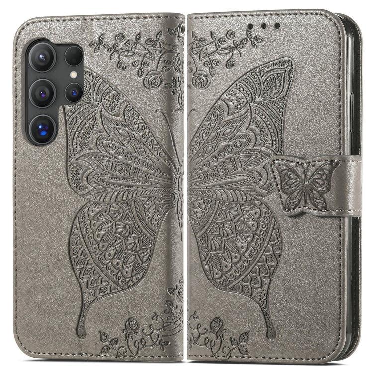 For Samsung Galaxy S25 Ultra 5G Butterfly Love Flower Embossed Leather Phone Case(Gray) - Galaxy S25 Ultra 5G Cases by PMC Jewellery | Online Shopping South Africa | PMC Jewellery | Buy Now Pay Later Mobicred