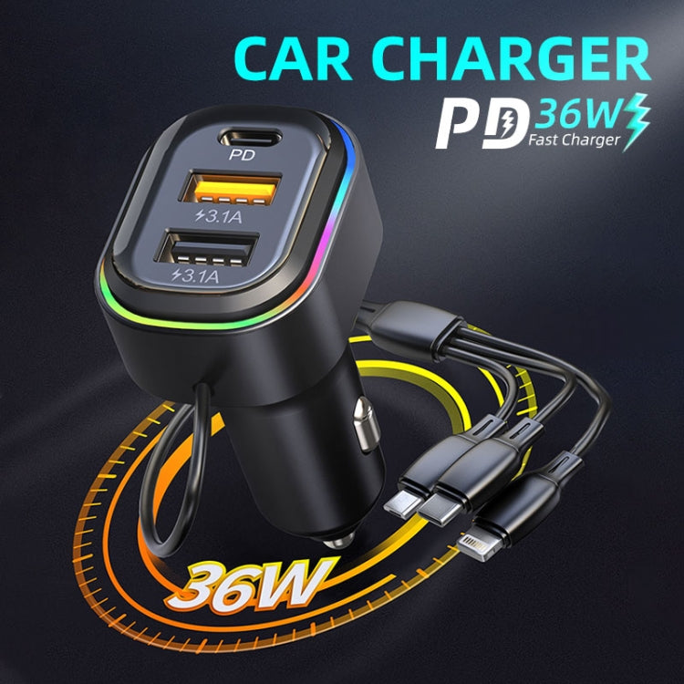 K5 With 3-in-1 Charging Cable Dual USB + 1 Type-C PD Phone Fast Charging Adapter Car Charger - Car Charger by PMC Jewellery | Online Shopping South Africa | PMC Jewellery | Buy Now Pay Later Mobicred