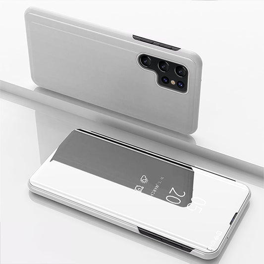 For Samsung Galaxy S25 Ultra 5G Plated Mirror Horizontal Flip Leather Phone Case with Holder(Silver) - Galaxy S25 Ultra 5G Cases by PMC Jewellery | Online Shopping South Africa | PMC Jewellery | Buy Now Pay Later Mobicred