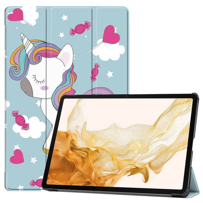 For Samsung Galaxy Tab S9+ JUNSUNMAY Custer Painted 3-Fold Stand Leather Smart Tablet Case(Unicorn) - Galaxy Tab S9+ Cases by JUNSUNMAY | Online Shopping South Africa | PMC Jewellery | Buy Now Pay Later Mobicred