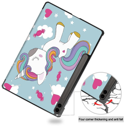 For Samsung Galaxy Tab S9 FE+ 12.4 JUNSUNMAY Custer Painted 3-Fold Stand Leather Smart Tablet Case(Unicorn) - Galaxy Tab S9 FE+ by JUNSUNMAY | Online Shopping South Africa | PMC Jewellery | Buy Now Pay Later Mobicred