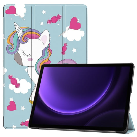 For Samsung Galaxy Tab S9 FE 10.9 JUNSUNMAY Custer Painted 3-Fold Stand Leather Smart Tablet Case(Unicorn) - Galaxy Tab S9 FE by JUNSUNMAY | Online Shopping South Africa | PMC Jewellery | Buy Now Pay Later Mobicred