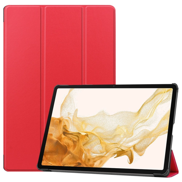 For Samsung Galaxy Tab S9+ JUNSUNMAY Custer Solid Color 3-Fold Stand Leather Smart Tablet Case(Red) - Galaxy Tab S9+ Cases by JUNSUNMAY | Online Shopping South Africa | PMC Jewellery | Buy Now Pay Later Mobicred