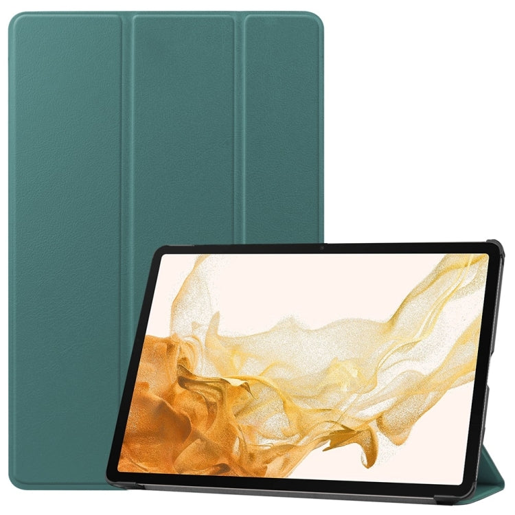 For Samsung Galaxy Tab S9+ JUNSUNMAY Custer Solid Color 3-Fold Stand Leather Smart Tablet Case(Dark Green) - Galaxy Tab S9+ Cases by JUNSUNMAY | Online Shopping South Africa | PMC Jewellery | Buy Now Pay Later Mobicred