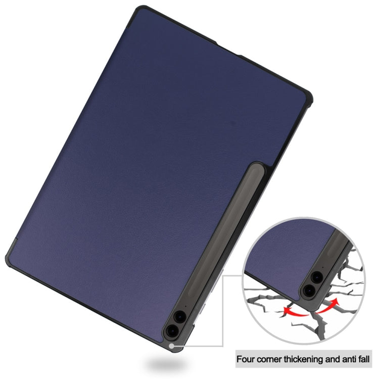 For Samsung Galaxy Tab S9 FE+ 12.4 JUNSUNMAY Custer Solid Color 3-Fold Stand Leather Smart Tablet Case(Dark Blue) - Galaxy Tab S9 FE+ by JUNSUNMAY | Online Shopping South Africa | PMC Jewellery | Buy Now Pay Later Mobicred