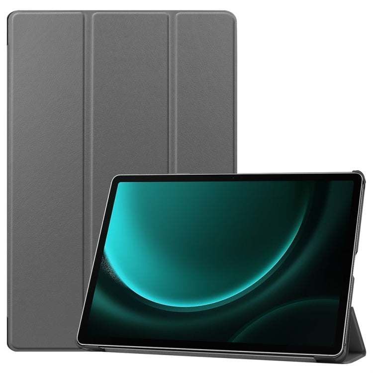 For Samsung Galaxy Tab S9 FE+ 12.4 JUNSUNMAY Custer Solid Color 3-Fold Stand Leather Smart Tablet Case(Grey) - free shipping - PMC Jewellery - Order now!