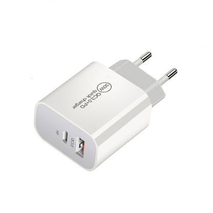 PD30W USB-C / Type-C + QC3.0 USB Dual Port Charger with 1m Type-C to 8 Pin Data Cable, EU Plug - USB Charger by PMC Jewellery | Online Shopping South Africa | PMC Jewellery | Buy Now Pay Later Mobicred