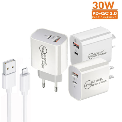 PD30W USB-C / Type-C + QC3.0 USB Dual Port Charger with 1m USB to 8 Pin Data Cable, AU Plug - USB Charger by PMC Jewellery | Online Shopping South Africa | PMC Jewellery | Buy Now Pay Later Mobicred