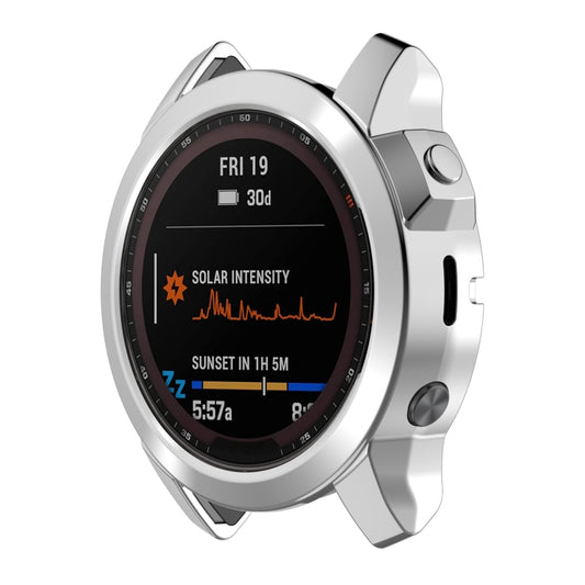For Garmin Fenix 7X Pro Half Package Electroplated TPU Watch Protective Case(Sliver) - Watch Cases by PMC Jewellery | Online Shopping South Africa | PMC Jewellery