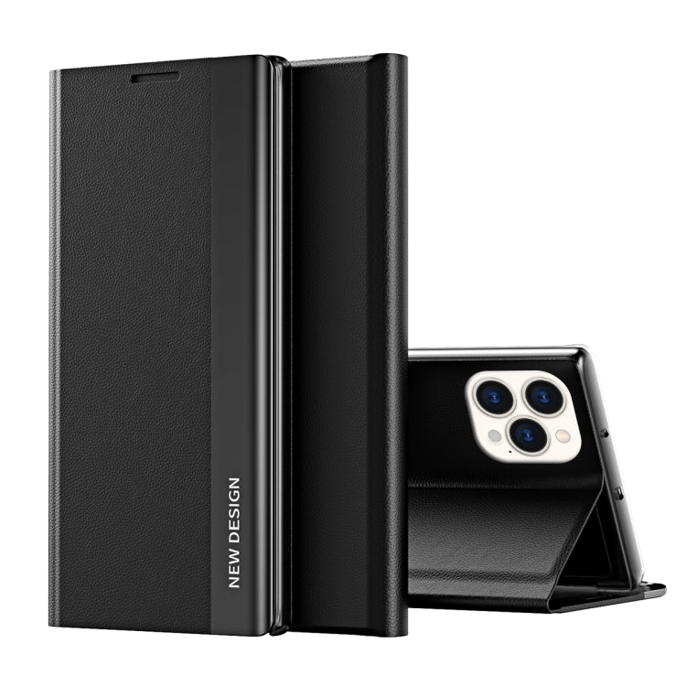 For iPhone 16 Pro Side Electroplated Adsorption Leather Phone Case(Black) - iPhone 16 Pro Cases by PMC TechLife | Online Shopping South Africa | PMC TechLife | Buy Now Pay Later Mobicred