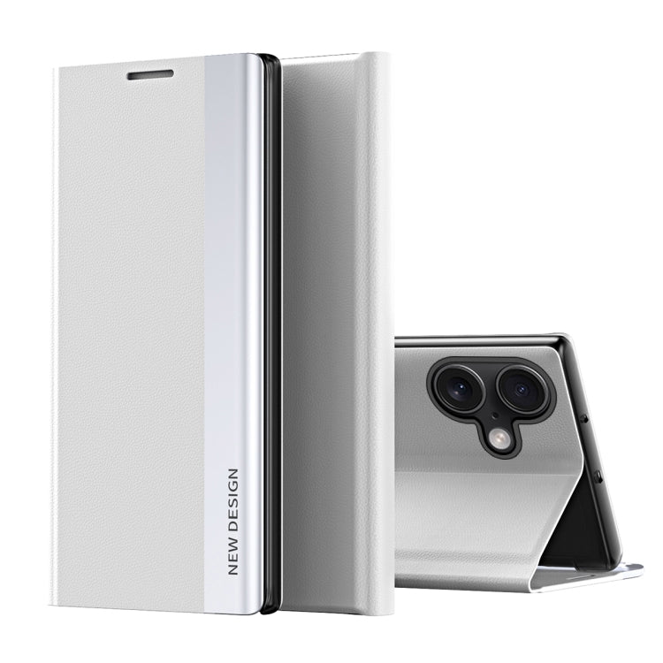 For iPhone 16 Plus Side Electroplated Adsorption Leather Phone Case(Silver) - free shipping - PMC TechLife - Order now!