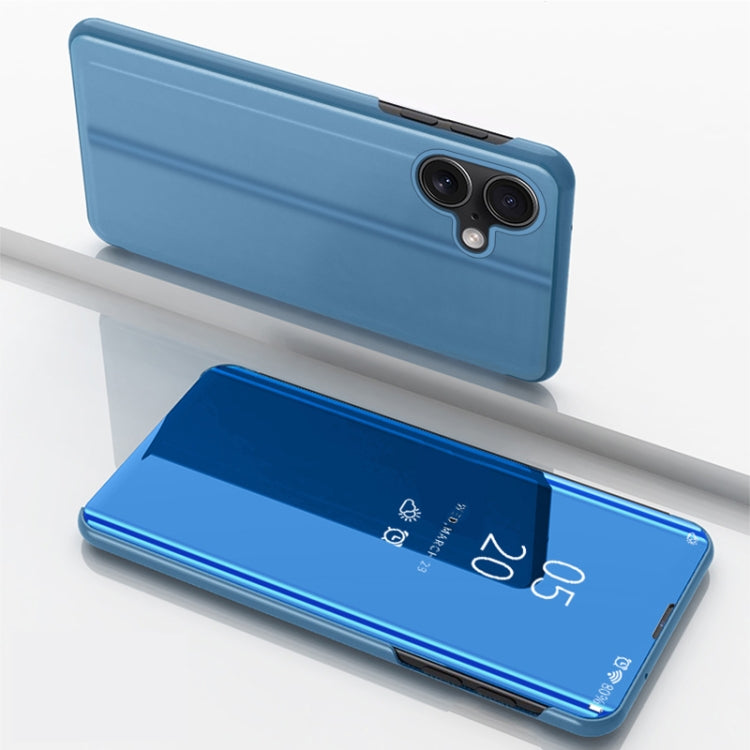 For iPhone 16 Plated Mirror Horizontal Flip Leather Phone Case with Holder(Blue) - free shipping - PMC TechLife - Order now!