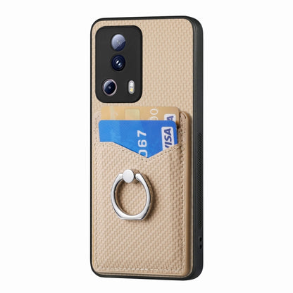 For Xiaomi 12T Pro Carbon Fiber Card Wallet Ring Holder Phone Case(Khaki) - Xiaomi Cases by PMC Jewellery | Online Shopping South Africa | PMC Jewellery | Buy Now Pay Later Mobicred