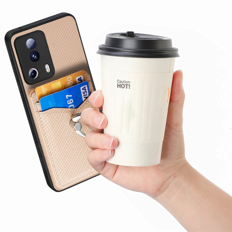 For Xiaomi 12T Pro Carbon Fiber Card Wallet Ring Holder Phone Case(Khaki) - Xiaomi Cases by PMC Jewellery | Online Shopping South Africa | PMC Jewellery | Buy Now Pay Later Mobicred