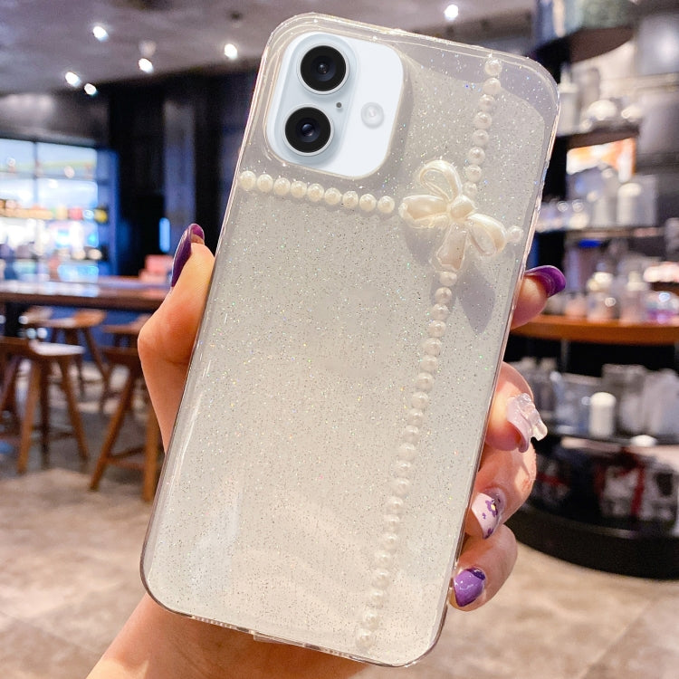 For iPhone 16 Pearl Bow Glitter Epoxy TPU Phone Case(Cross Knots) - iPhone 16 Cases by PMC TechLife | Online Shopping South Africa | PMC TechLife | Buy Now Pay Later Mobicred