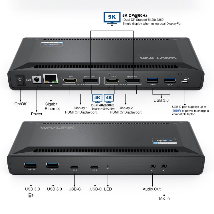 Wavlink UG69PD2 Dual 4K Fast Charging Integrated Docking Station, Plug:US Plug - free shipping - PMc TechLife - Order now!