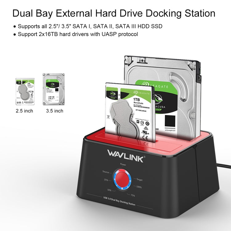 Wavlink ST334U SSD Dual Bay External Hard Drive Docking Station USB 3.0 to SATA I/II/III(US Plug) - External Hard Drives by WAVLINK | Online Shopping South Africa | PMC Jewellery | Buy Now Pay Later Mobicred