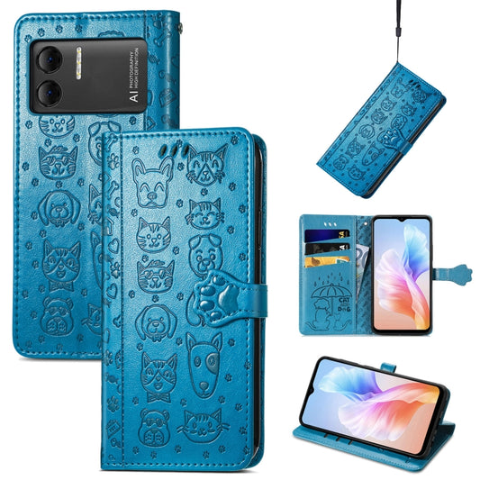 For DOOGEE X98 Pro / X98 Cat and Dog Embossed Leather Phone Case(Blue) - Doogee Cases by PMC Jewellery | Online Shopping South Africa | PMC Jewellery | Buy Now Pay Later Mobicred