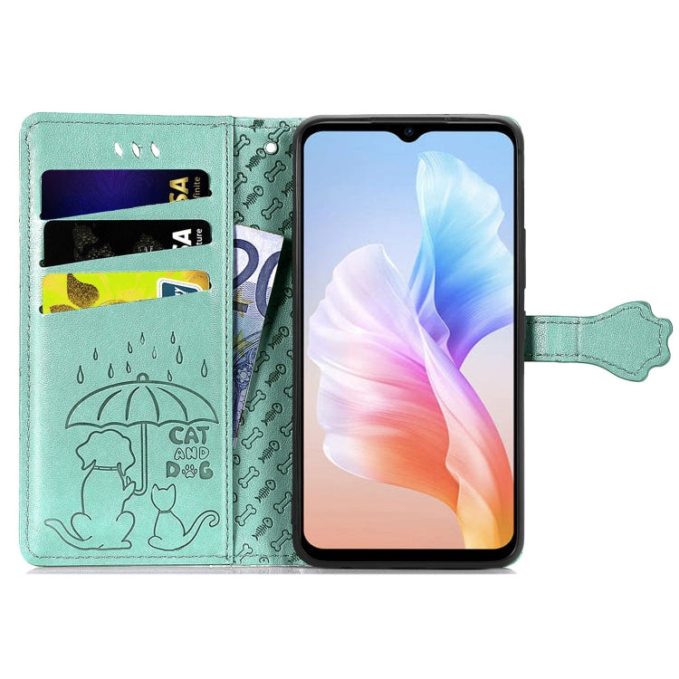 For DOOGEE X98 Pro / X98 Cat and Dog Embossed Leather Phone Case(Green) - Doogee Cases by PMC TechLife | Online Shopping South Africa | PMC TechLife | Buy Now Pay Later Mobicred