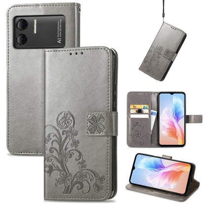 For DOOGEE X98 Pro / X98 Four-leaf Clasp Embossed Buckle Leather Phone Case(Grey) - Doogee Cases by PMC Jewellery | Online Shopping South Africa | PMC Jewellery | Buy Now Pay Later Mobicred