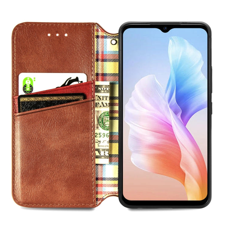 For DOOGEE X98 Pro / X98 Cubic Grid Pressed Magnetic Leather Phone Case(Brown) - Doogee Cases by PMC Jewellery | Online Shopping South Africa | PMC Jewellery | Buy Now Pay Later Mobicred